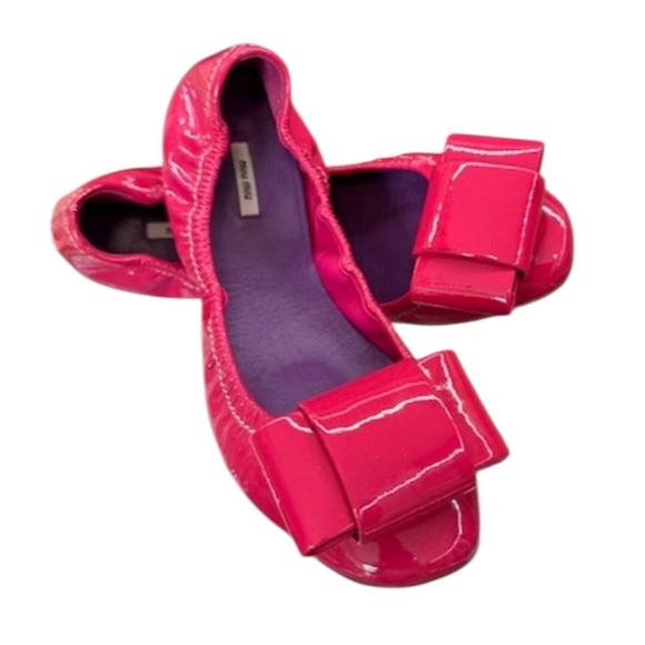 Miu Miu Shoes - Miu Miu Patent Leather Size 38 Pink Ballet Flats